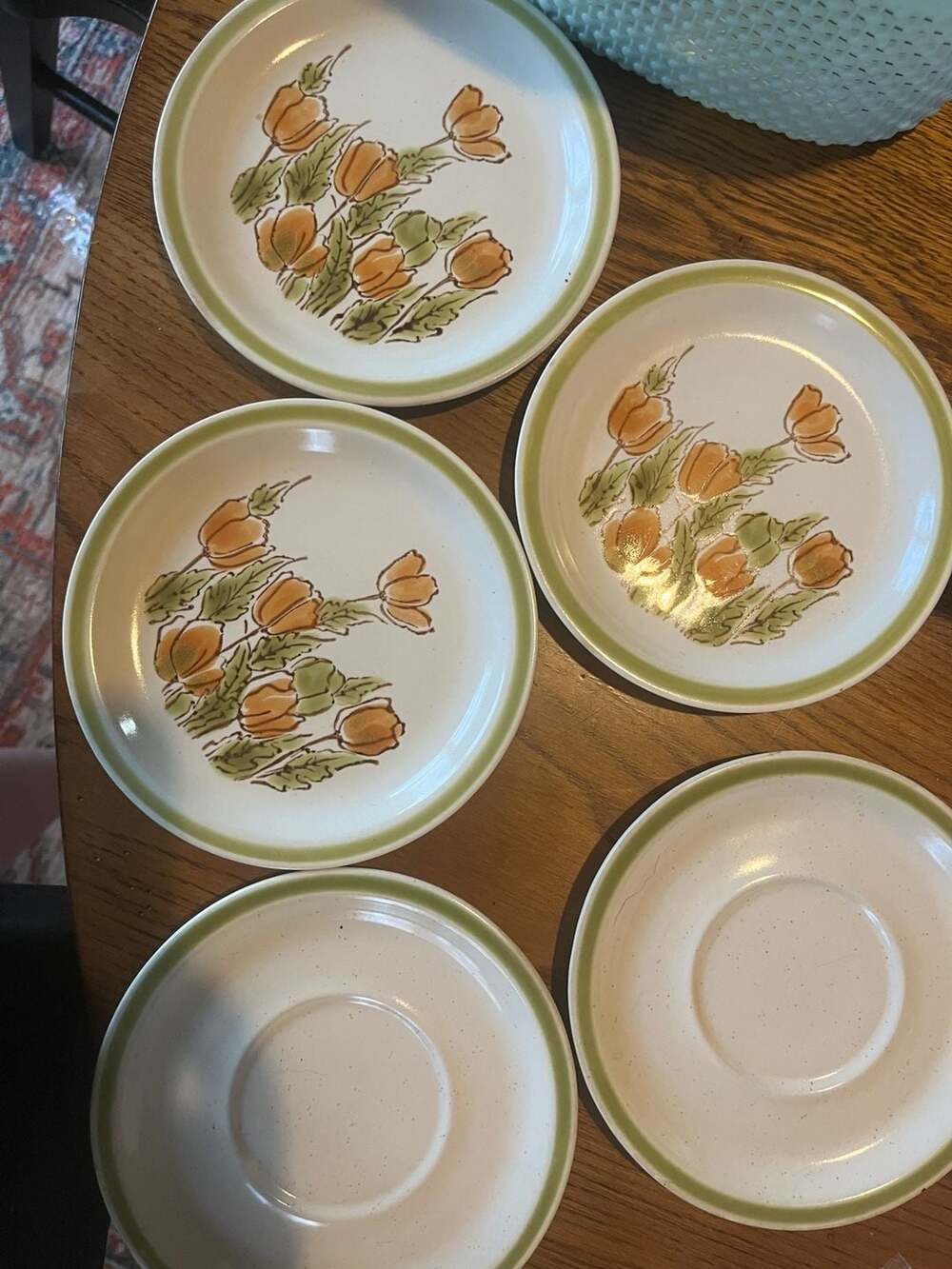Meadowbrook Stoneware 1970's Orange Poppies/tulips Made in Japan Bread & Butter.